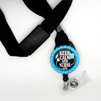 Keep Calm and Nurse On Lanyard Blue - Nursing ID - Nurse Lanyard - RN Lanyard - Nurse Badge Holder - RN Badge Holder - Name Tag Holder - Thumbnail 1