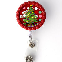 Santa Claus with Christmas Tree - Nursing Badge Holder - Holiday Badge Reel  - RN - Nurses Badge - Cute Badge Reel - Santa Badge Reel - Thumbnail 2