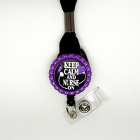 Keep Calm and Nurse On Lanyard Purple - Nursing ID - Nurse Lanyard - RN Lanyard - Nurse Badge Holder - RN Badge Holder - Name Tag Holder - Thumbnail 1