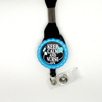 Keep Calm and Nurse On Lanyard Blue - Nursing ID - Nurse Lanyard - RN Lanyard - Nurse Badge Holder - RN Badge Holder - Name Tag Holder - Thumbnail 2