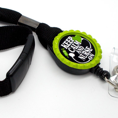 Keep calm and nurse on lanyard green - labor and delivery lanyard - picu lanyard - nurse badge holder - rn badge holder - name tag holder