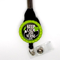 Keep Calm and Nurse On Lanyard Green - Labor and Delivery Lanyard - PICU Lanyard - Nurse Badge Holder - RN Badge Holder - Name Tag Holder - Thumbnail 1