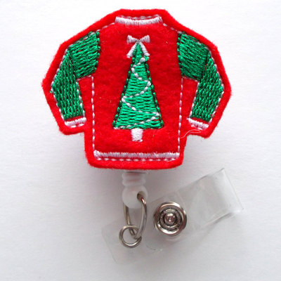 Ugly christmas sweater red - retractable id felt badge holder - christmas badge reel - nurses badge holder - medical badge - teacher badge
