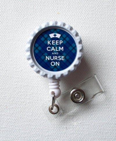 Keep calm and nurse on - tartan blue - id badge holder - badge reel - geeky badge holder, nurse id badge clip, handmade by jejeweled
