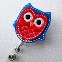 Patriotic American Owl - Name Badge Holder - Cute Badge Reel - Nurse Badge Holder - Nursing Badge - Felt Badge Clip - Teacher Gift - Thumbnail 1