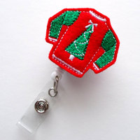 Ugly Christmas Sweater Red - Retractable ID Felt Badge Holder - Christmas Badge Reel - Nurses Badge Holder - Medical Badge - Teacher Badge - Thumbnail 1