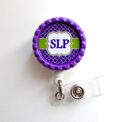 Slp badge holder lattice - id badge reel - speech language pathologist badge - medical badge clip - cute id badge reel - school staff badge