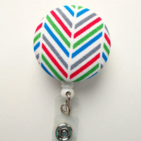 Chevron Mini Stripes Primary Colors - Nurse Badge Holder - Nursing Badge Reel - Retractable ID Badge Reel - Teacher Badge - Male Nurse ID - Thumbnail 2