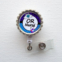 OR Nurse  - Name Badge Holder - Retractable ID Badge Reel  - Nurse Badge Clip - Nursing Badge - Cute ID Badge Reel - Thumbnail 1