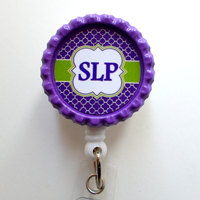 SLP Badge Holder Lattice - ID Badge Reel - Speech Language Pathologist Badge - Medical Badge Clip - Cute ID Badge Reel - School Staff Badge - Thumbnail 2
