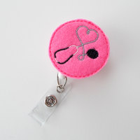 Pink Stethoscope - Cute Badge Clip - Nurses Badge Holder - MD Badge - Nursing Badge Holder - Cute Badge Reel - RN Badge Reel - Doctor Badge - Thumbnail 1