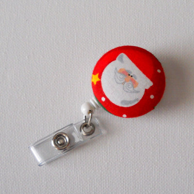 Santa claus - retractable id badge reel - holiday badge holder - teacher gift - nursing badge - name badge holder - cute id badge reel