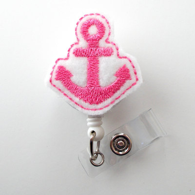 Anchor pink - retractable badge reel - md badge holder - cute badge reel - nurse badge holder - nursing badge clip - sea pass badge