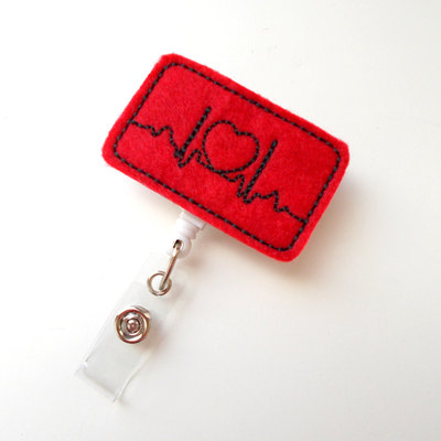 Ekg - cute badge holder - nurses badge reel - felt badge holder - nursing badge holder - cardiac badge reel - teacher badge clip
