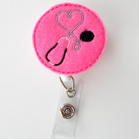 Pink Stethoscope - Cute Badge Clip - Nurses Badge Holder - MD Badge - Nursing Badge Holder - Cute Badge Reel - RN Badge Reel - Doctor Badge - Thumbnail 2