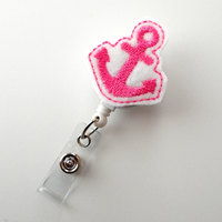 Anchor Pink - Retractable Badge Reel - MD Badge Holder - Cute Badge Reel - Nurse Badge Holder - Nursing Badge Clip - Sea Pass Badge - Thumbnail 1