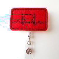 EKG - Cute Badge Holder - Nurses Badge Reel - Felt Badge Holder - Nursing Badge Holder - Cardiac Badge Reel - Teacher Badge Clip - Thumbnail 1