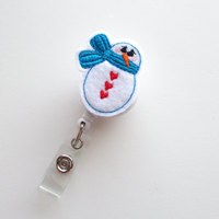 Snowman with blue scarf - Retractable ID Felt Badge Holder - Holiday Badge Reel - Nurses Badge Holder - Nurse Badge - Teacher Badge - Thumbnail 1
