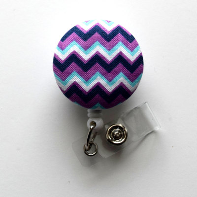 Purple and blue chevron stripe - retractable id badge holder - cute id badge reel - name tag holder - nursing badge clip