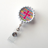 Chevron Cross Pink - Nursing Badge Holder - Teacher Badge Reel - Nurse Name Badge - Nurses Badge - Cute ID Badge Reel - RN Badge - Thumbnail 1