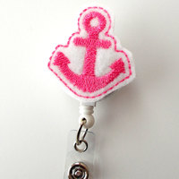 Anchor Pink - Retractable Badge Reel - MD Badge Holder - Cute Badge Reel - Nurse Badge Holder - Nursing Badge Clip - Sea Pass Badge - Thumbnail 2