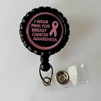 Breast Cancer Awareness - Cute ID Badge Reel - Name Badge Holder - Oncology Badge Reel - Nurse Badge Holder - Nursing Badge Clip - Thumbnail 1