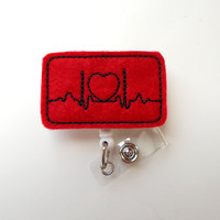 EKG - Cute Badge Holder - Nurses Badge Reel - Felt Badge Holder - Nursing Badge Holder - Cardiac Badge Reel - Teacher Badge Clip - Thumbnail 2