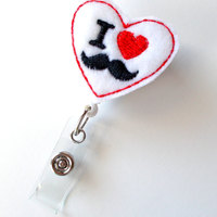 Mustache Love - Cute Badge Holder - Nurses Badge Holder - Felt Badge Holder - Nursing Badge Holder - Cute Badge Reel - RN Badge Reel - Thumbnail 1