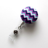 Purple and Blue Chevron Stripe - Retractable ID Badge Holder - Cute ID Badge Reel - Name Tag Holder - Nursing Badge Clip - Thumbnail 1