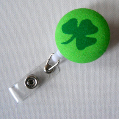St. patrick&#39;s day clover - id badge reel - cover button badge holder - rn badge holder - nurses badge reel
