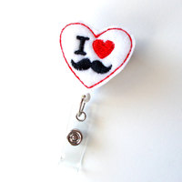 Mustache Love - Cute Badge Holder - Nurses Badge Holder - Felt Badge Holder - Nursing Badge Holder - Cute Badge Reel - RN Badge Reel - Thumbnail 2