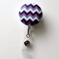 Purple and Blue Chevron Stripe - Retractable ID Badge Holder - Cute ID Badge Reel - Name Tag Holder - Nursing Badge Clip - Thumbnail 2