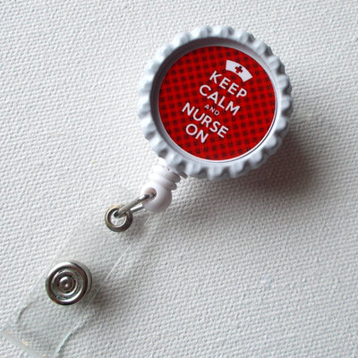 Keep calm and nurse on - tartan red - id badge holder - cardiac nurse badge holder - nurse id badge clip - nurses badge - nursing badge reel