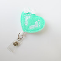 Baby Feet Heart Mint - Badge Reels - Retractable ID Felt Badge Holder - NICU Badge - Nurses Badge Holder - Nurse Badge - Badge Pull - Thumbnail 3