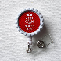 Keep Calm and Nurse On - Tartan Red - ID Badge Holder - Cardiac Nurse Badge Holder - Nurse ID Badge Clip - Nurses Badge - Nursing Badge Reel - Thumbnail 1