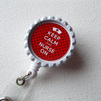 Keep Calm and Nurse On - Tartan Red - ID Badge Holder - Cardiac Nurse Badge Holder - Nurse ID Badge Clip - Nurses Badge - Nursing Badge Reel - Thumbnail 2