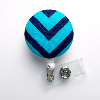 Navy and turqoise chevron - nurse badge holder - medical badge reel - retractable badge reel - teacher badge - cute badge reel - male badge