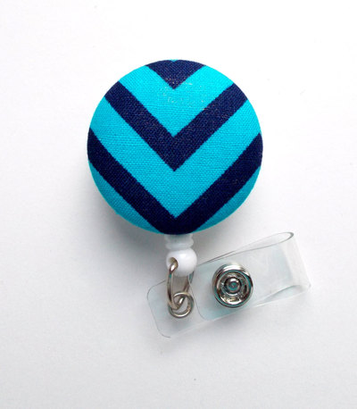 Navy and turqoise chevron - nurse badge holder - medical badge reel - retractable badge reel - teacher badge - cute badge reel - male badge