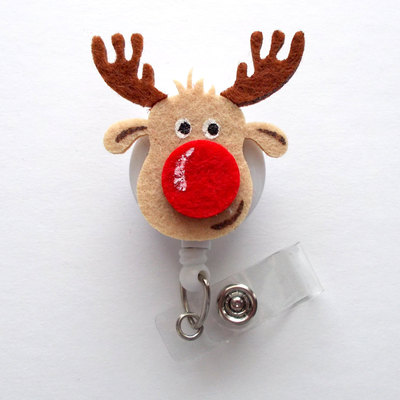 Rudy reindeer - retractable id felt badge holder - christmas badge reel - nurses badge holder - pharmacy badge - teacher badge - rn