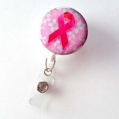 Breast cancer awareness floral - id badge holder - lanyard - breast cancer badge reel - nursing badge - teacher badge reel - medical badge