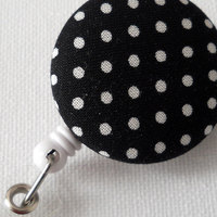 Black and White Polka Dot - Name Badge Holder - Retractable ID Badge Reel - Button Badge Clip - Nurse Badge Holder - Unique Badge Reel - Thumbnail 1