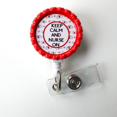 Keep calm and nurse on nurse cap red and white - nursing badge holder - rn name badge - nurses badge - cute id badge reel - nurse gift