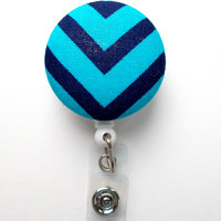 Navy and Turqoise Chevron - Nurse Badge Holder - Medical Badge Reel - Retractable Badge Reel - Teacher Badge - Cute Badge Reel - Male Badge - Thumbnail 1