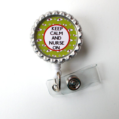 Keep calm and nurse on nurse cap green and red - nursing badge holder - rn name badge - nurses badge - cute id badge reel - nurse gift