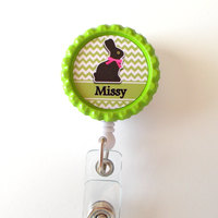 Personalized Easter Bunny Green - ID Badge Holder - Badge Reel - Name Badge Holder - Bottle Cap Badge - Nursing Badge - Nurse Badge Holder - Thumbnail 1