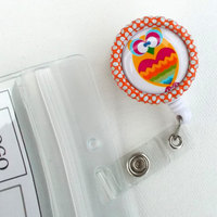 Orange Zig Zag Owl - ID Badge Holder - ID Badge Reel - Pediatric ID Badge - Cute Badge Reel - Peds Badge - Thumbnail 1