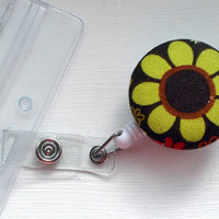 Brown and Green Daisy Flower - Name Badge Holder - Cute Badge Reels - Flower Badge Clip - RN badge - Unique Retractable ID Badge Holder - Thumbnail 1