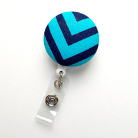 Navy and Turqoise Chevron - Nurse Badge Holder - Medical Badge Reel - Retractable Badge Reel - Teacher Badge - Cute Badge Reel - Male Badge - Thumbnail 2