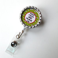 Keep Calm and Nurse On Nurse Cap Green and Red - Nursing Badge Holder - RN Name Badge - Nurses Badge - Cute ID Badge Reel - Nurse Gift - Thumbnail 1