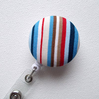Multi Striped - ID Badge Holder - Mens Badge Reel - Name Badge Holder - Teacher Badge Clip - Nursing Badges - Thumbnail 1